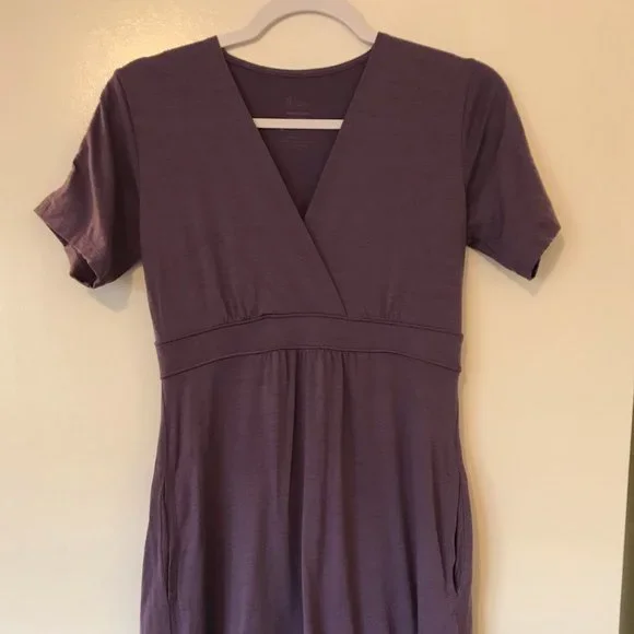 Ibex 100% Merino Wool Purple Wrap Dress with Pockets Size Small - Picture 5 of 8